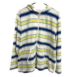 Talbots Striped Hoodie Jacket Pockets White Blue Yellow Casual Zip-Up Sz 1X